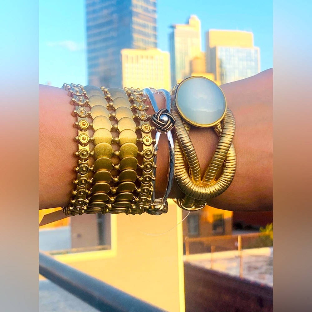 2 Vintage Lux Knot 🐍 Reptile Skin Big Tiger Cat Eye Magnet Bangle Gold Bracelet